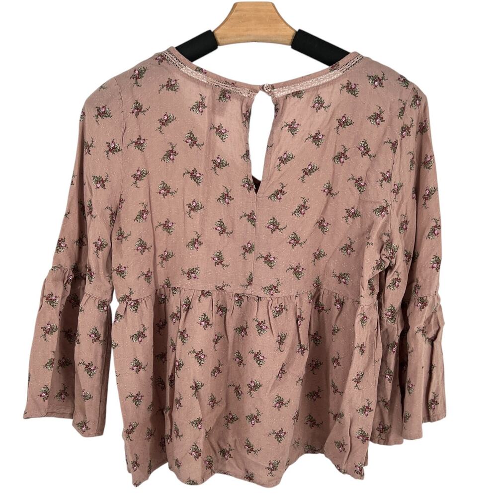 Arizona Jean Co Flowy Floral Quarter Bell Sleeve Babydoll Blouse Top Size Small - Picture 2 of 16
